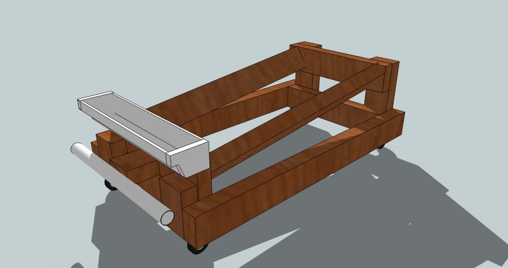 Original Garden Pool illustration showing a capped section of rain gutter mounted across the front of the base