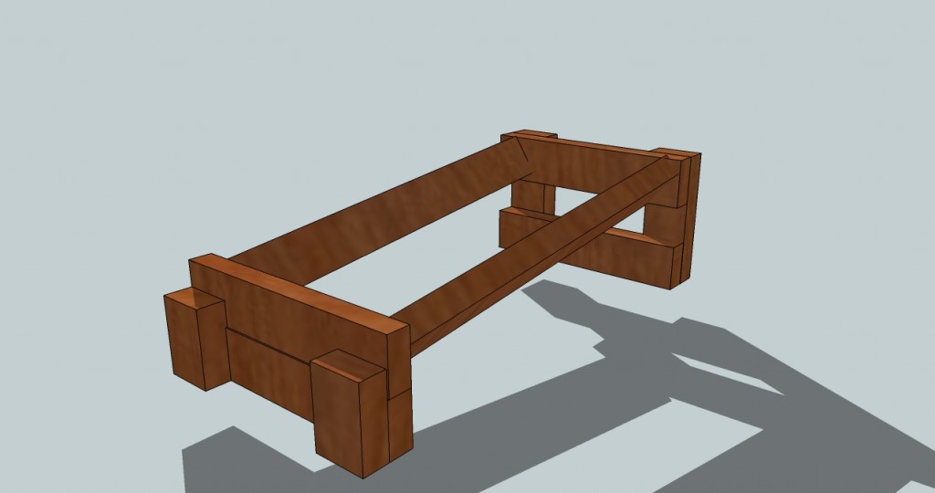 Original Garden Pool illustration showing horizontal 2x4 braces added between the front and back legs