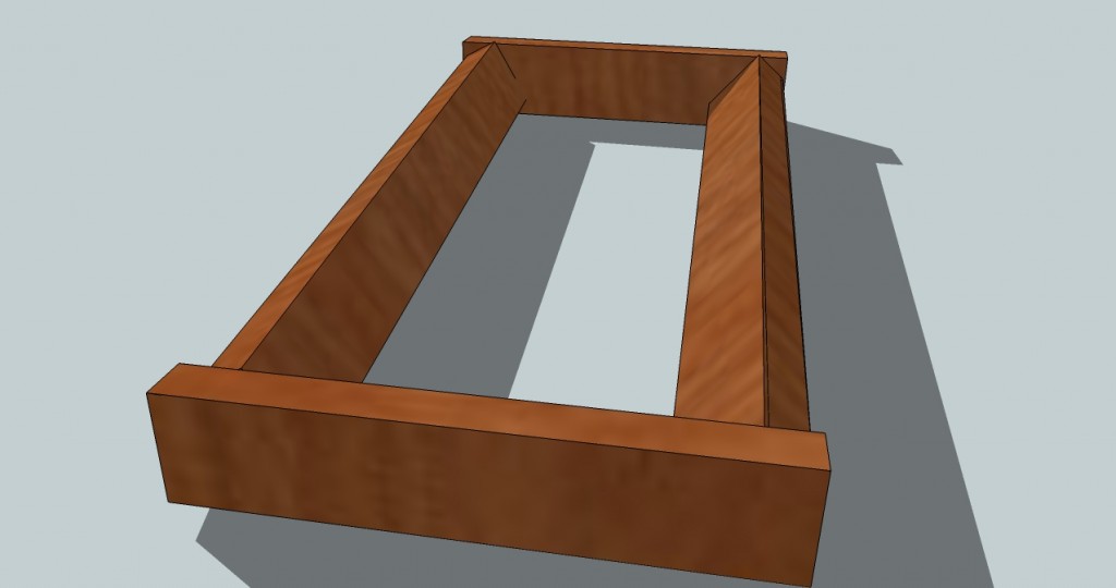 Original Garden Pool illustration of the rectangular 2x4 barrel base assembled from two short and two long pieces