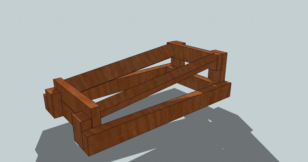 Original Garden Pool illustration showing two long 2x4s connecting the front and back leg assemblies